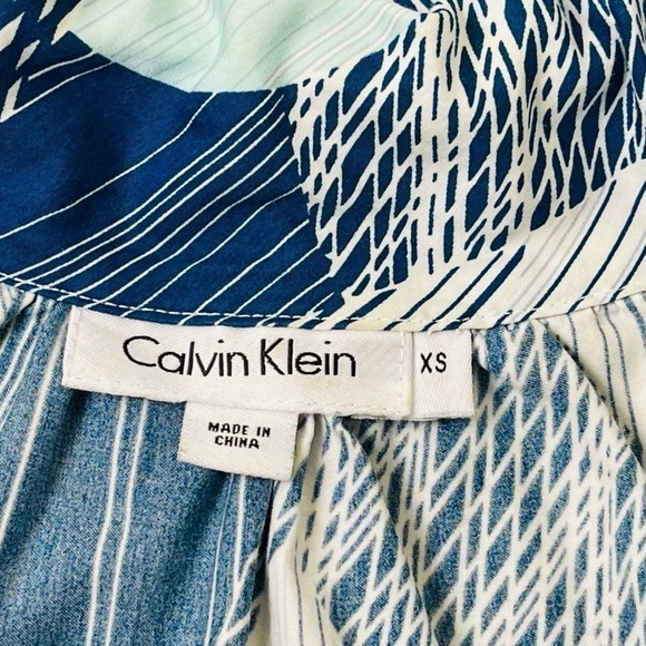 Calvin Klein Nautical Blouse Short Sleeve Tie Neck Rope Size XS Abstract Cotton - Picture 6 of 8